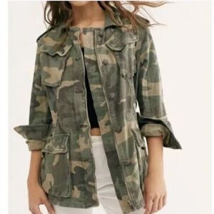 Free People Camo Not Your Brother's Surplus Jacket Green Cargo Large NWOT